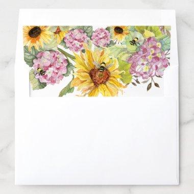 Sunflower Floral Bee Watercolor Eucalyptus Foliage Envelope Liner