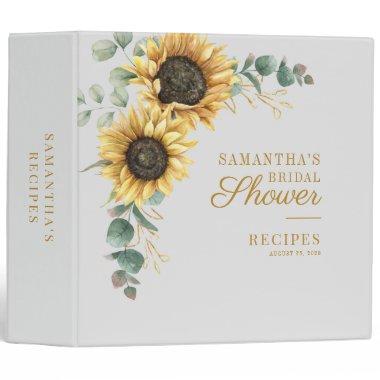 Sunflower Floral Eucalyptus Bridal Shower Recipes 3 Ring Binder