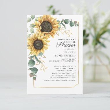 Sunflower Floral Eucalyptus Greenery Bridal Shower Invitations