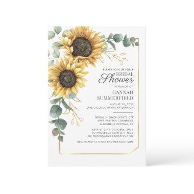 Sunflower Floral Eucalyptus Greenery Bridal Shower Invitations