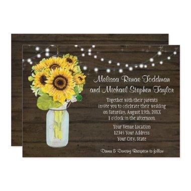 Sunflower Floral Rustic Country Mason Jar Lights I Invitations