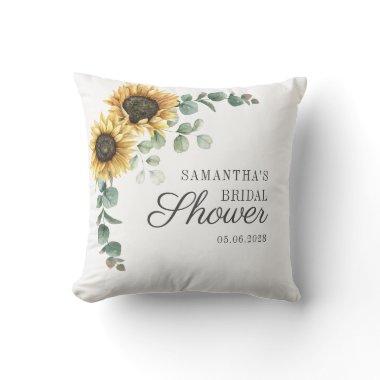 Sunflower Floral Script Bridal Shower Throw Pillow