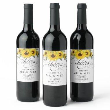 Sunflower Floral Wedding Birthday Anniversary Wine Label