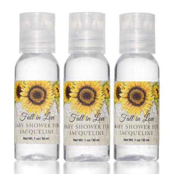 Sunflower Floral White Lace Burlap Baby Shower Hand Sanitizer