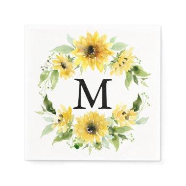 Sunflower Garden Monogram Wedding Cocktail Napkin