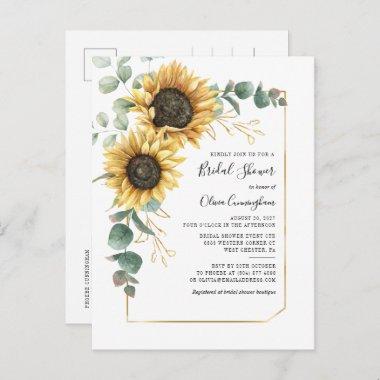 Sunflower Geometric Script Floral Bridal Shower Invitation PostInvitations
