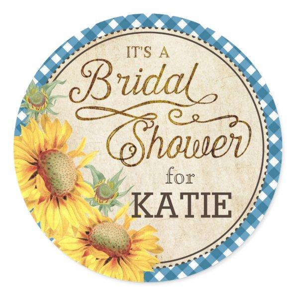 Sunflower Gingham Check Rustic Bridal Shower Label