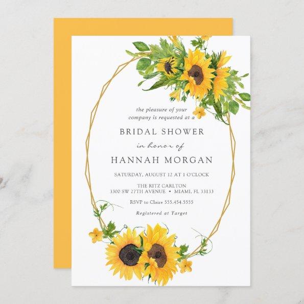 Sunflower Gold Geometric Frame Bridal Shower Invitations
