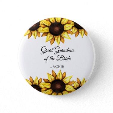 Sunflower Great Grandma of The Bride Floral Button