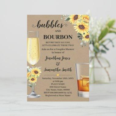 Sunflower Greenery Bubbles & Bourbon Before I do Invitations