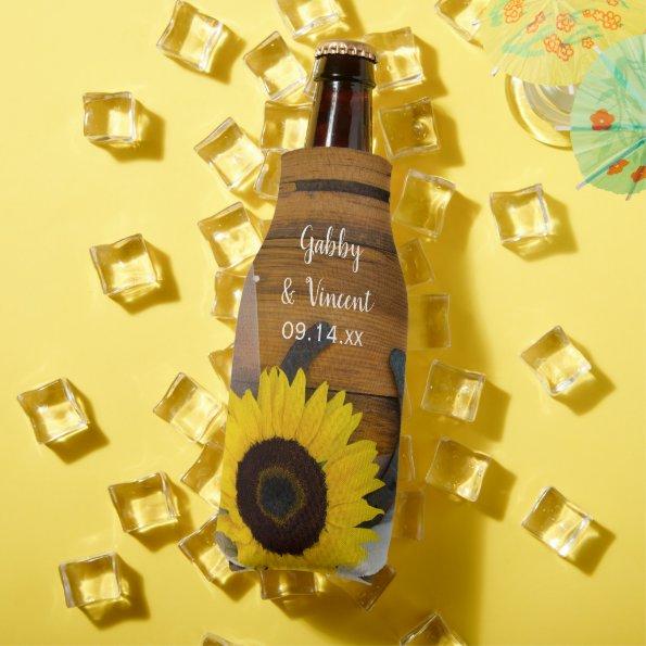 Sunflower Horseshoe Country Western Wedding Favor Bottle Cooler