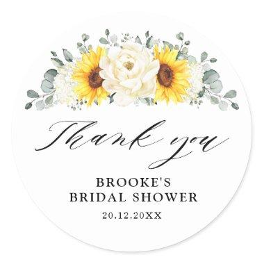 Sunflower Ivory Peony Bridal Shower Thank you Classic Round Sticker