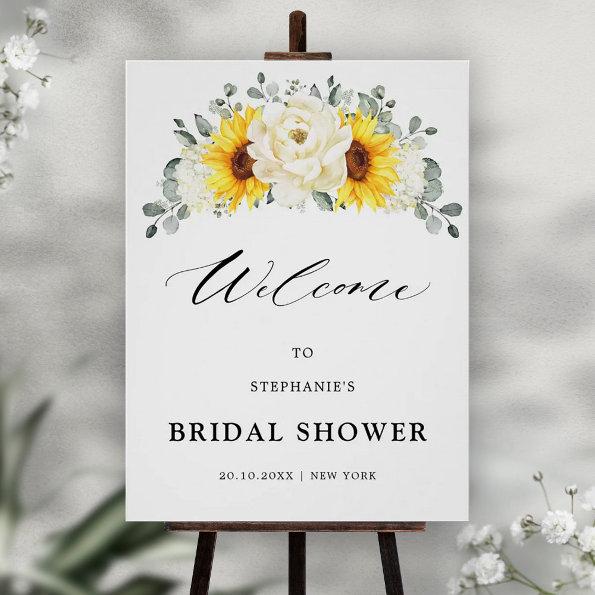 Sunflower Ivory Peony Bridal Shower Welcome Poster