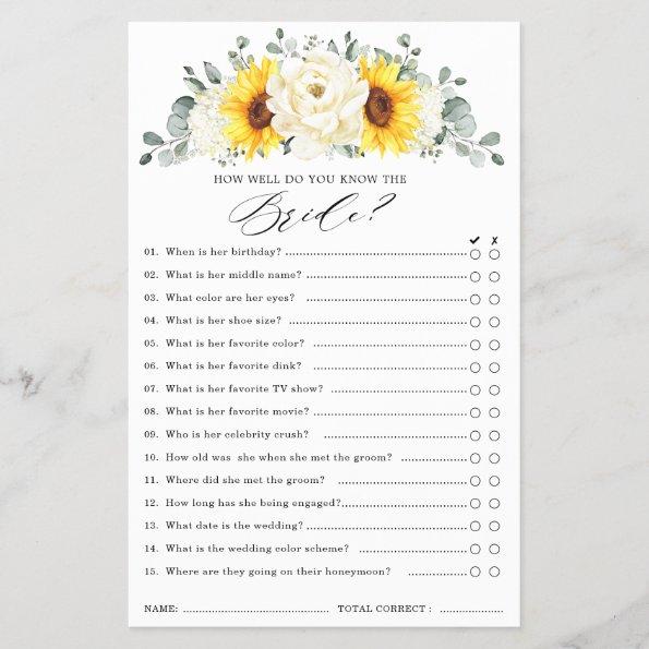 Sunflower Ivory Peony Floral Bridal Shower Game