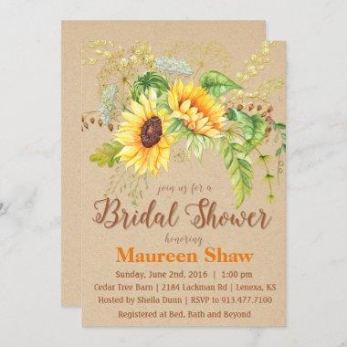 Sunflower Kraft Bridal Shower Invitations
