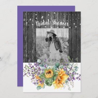 Sunflower Lavender Photo Bridal Shower Matte Invitations