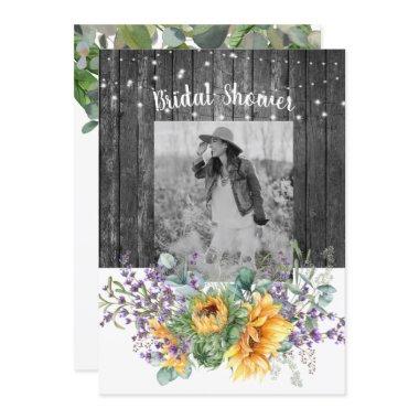 Sunflower Lavender Photo Rustic Bridal Shower Invitations