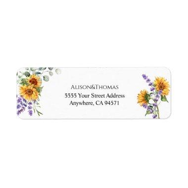 Sunflower Lavender Wedding Return Address Label