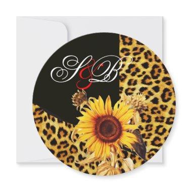 SUNFLOWER ,LEOPARD FUR RIBBON,RED RUBY GEMSTONE Invitations