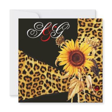 SUNFLOWER ,LEOPARD FUR RIBBON,RED RUBY GEMSTONE Invitations