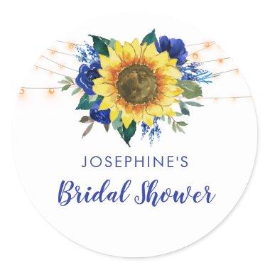 Sunflower Lights Blue Floral Bridal Shower Classic Round Sticker