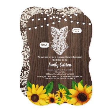 Sunflower lingerie shower Invitations rustic wood