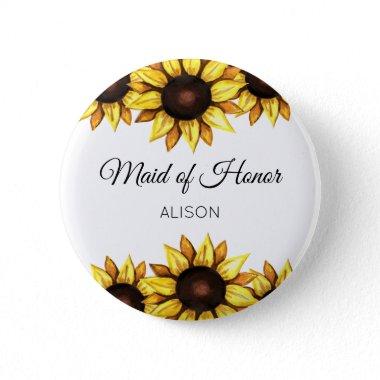 Sunflower Maid of Honor Floral Yellow White Button