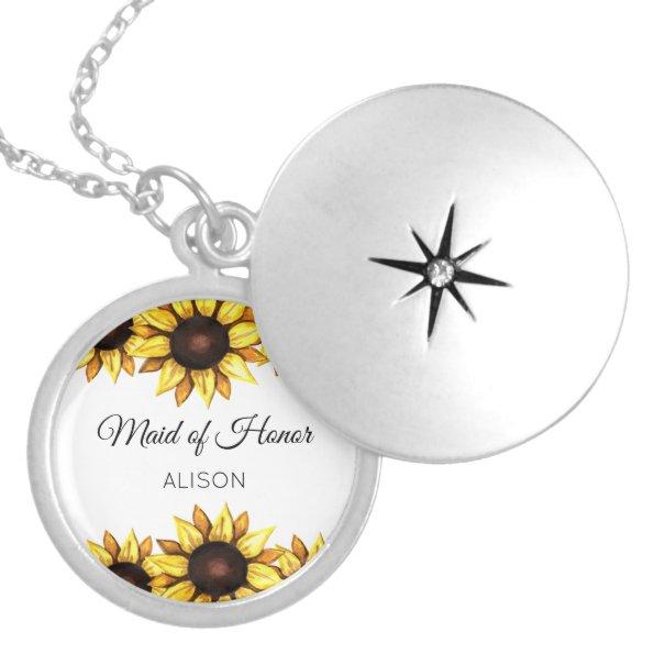 Sunflower Maid of Honor Floral Yellow White Locket Necklace