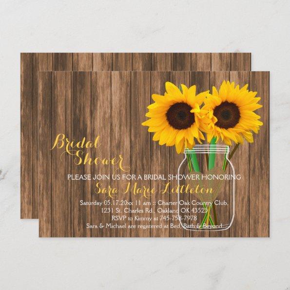Sunflower Mason Jar Bridal Shower Invites