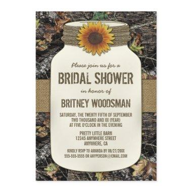 Sunflower Mason Jar Camo Bridal Shower Invitations