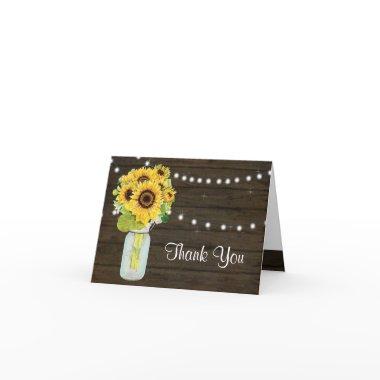 Sunflower Mason Jar Rustic Country Fairy Lights Thank You Invitations