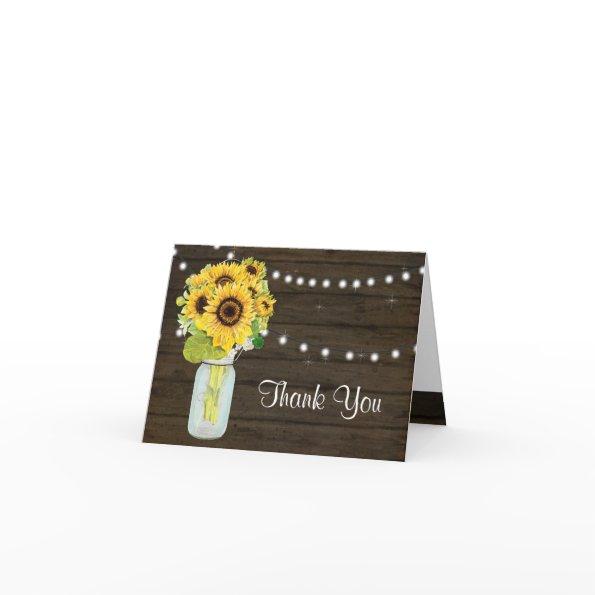 Sunflower Mason Jar Rustic Country Fairy Lights Thank You