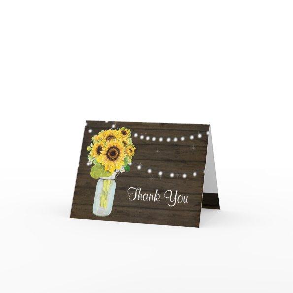 Sunflower Mason Jar Rustic Country Fairy Lights Thank You Invitations