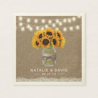 Sunflower Mason Jar Rustic Floral Burlap Wedding Napkins