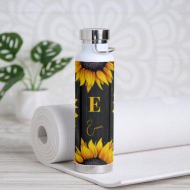 Sunflower monogram and name personalized water bottle