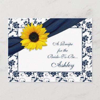 Sunflower Navy Damask Recipe Invitations for the Bride