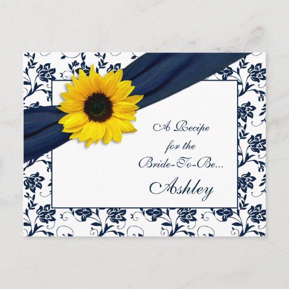 Sunflower Navy Damask Recipe Invitations for the Bride