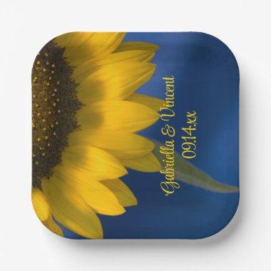 Sunflower on Blue Wedding Paper Plates
