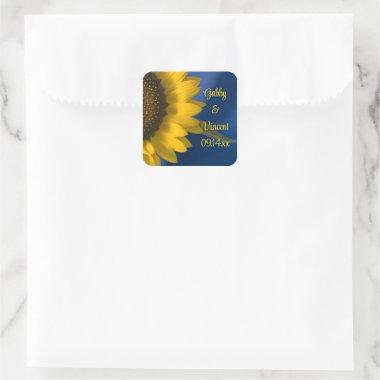 Sunflower on Blue Wedding Square Sticker
