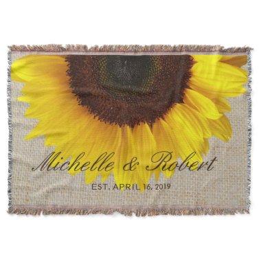 Sunflower on Burlap Rustic Country Wedding Custom Throw Blanket