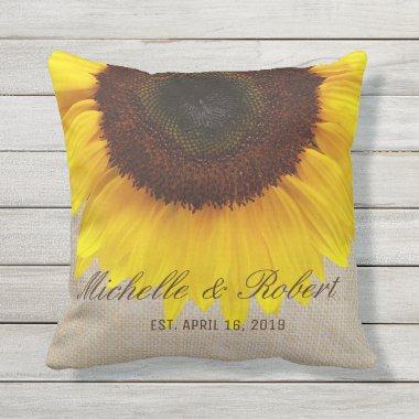 Sunflower on Burlap Rustic Country Wedding Custom Throw Pillow