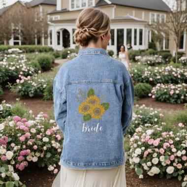 Sunflower Painting Bride Script Wedding Custom Denim Jacket
