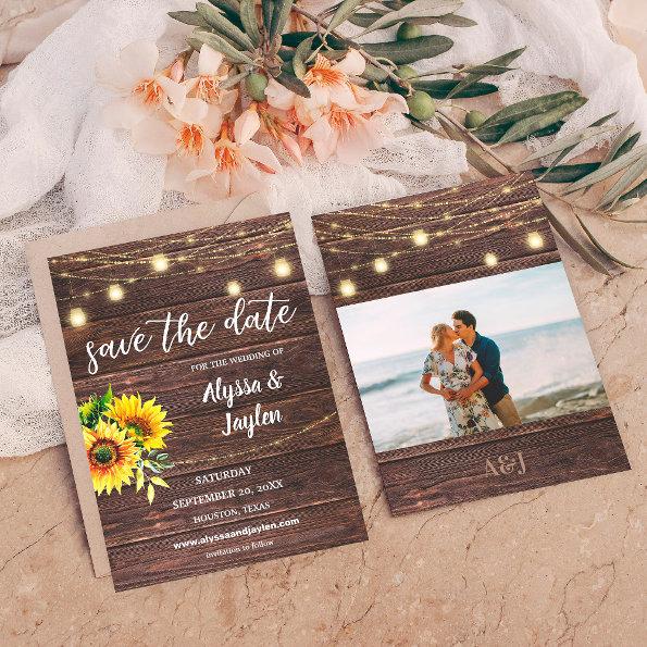 Sunflower Photo & Wood & Lights Save the Date Invitations