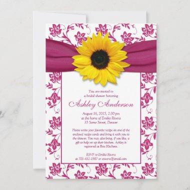 Sunflower Pink Damask Bridal Shower Invitations