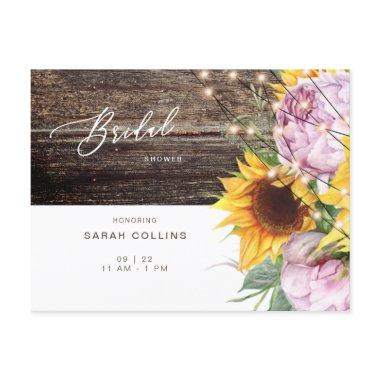 Sunflower & Pink Floral Rustic Bridal Shower PostInvitations