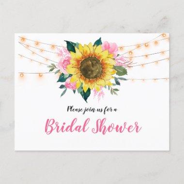 Sunflower Pink Roses Lights Bridal Shower Invite