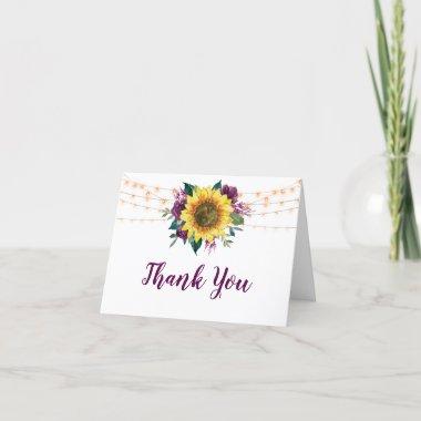 Sunflower Plum Purple Floral Bridal Shower Thank You Invitations