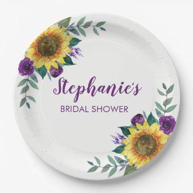 Sunflower Purple Floral Bridal Shower Paper Plates