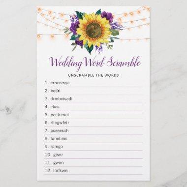 Sunflower Purple Lights Bridal Shower Word Game
