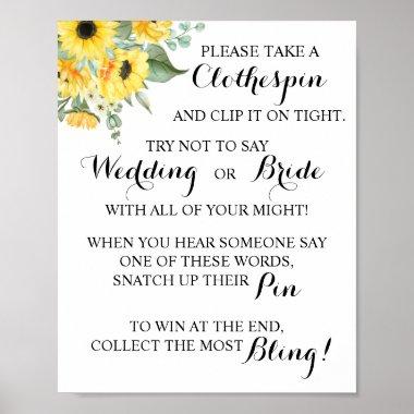 Sunflower Put a Clothespin Bridal Shower Game Sign